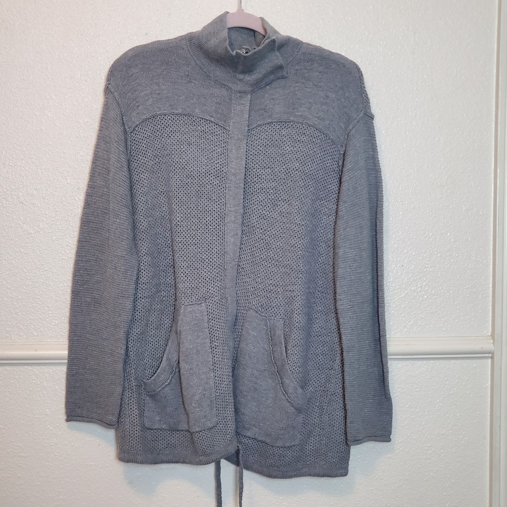 Michael Stars Gray Cotton Knit Zip Front Mock Neck Cardigan Sweater SC627 M/L